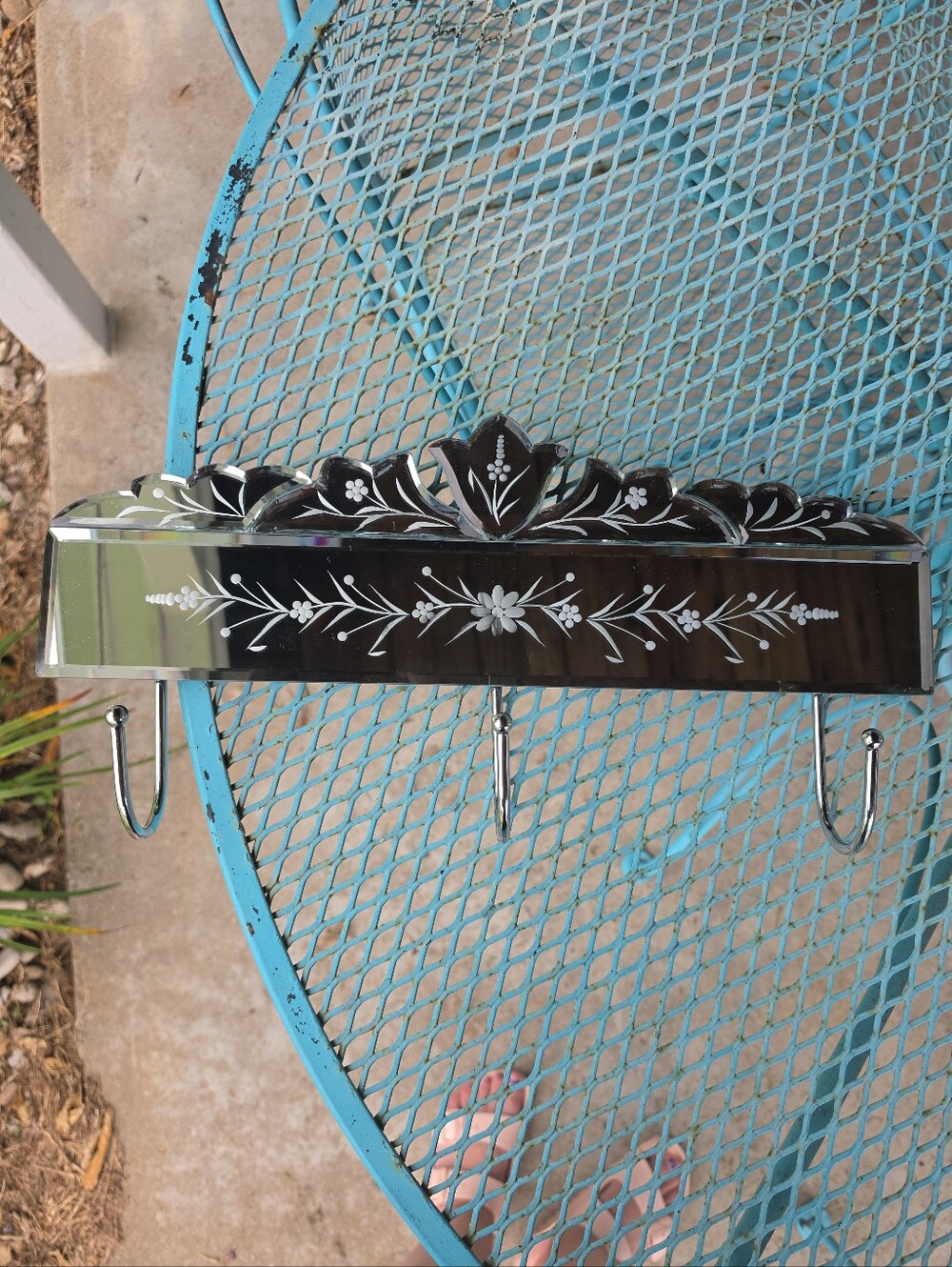 Venetian Style Etched Glass Mirror Coat Rack/Wall Hanger